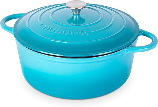 Cast Iron Dutch Oven with Lid – Non-Stick Ovenproof Enamelled Casserole Pot – Sturdy Dutch Oven Cookware – Blue, 7.3-Quart, 30cm – by Nuovva by Nuovva