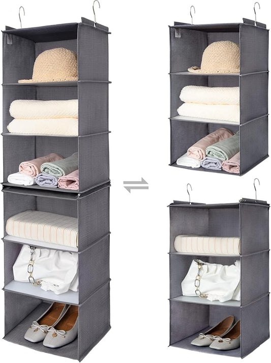 GRANNY SAYS 6-Shelf Hanging Organizer for Closet, Separable to 2 Pack 3-Shelf Hanging Shelves, Hanging Organizer for Bedroom, Ash Gray