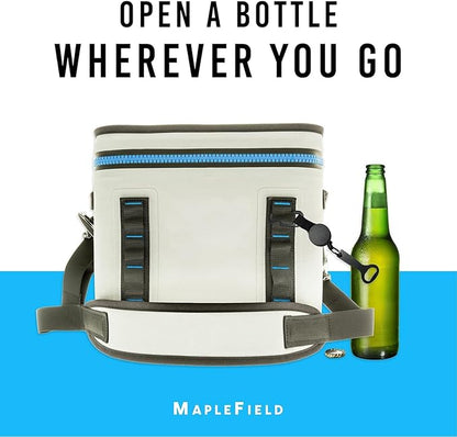 Maplefield Retractable Bottle Opener - Pack of 2, Silver & Black - Carabiner Clip & Bottle Opener Attachment for Cooler - Stainless Steel Construction - Retractable Wire Cord for Quick Access