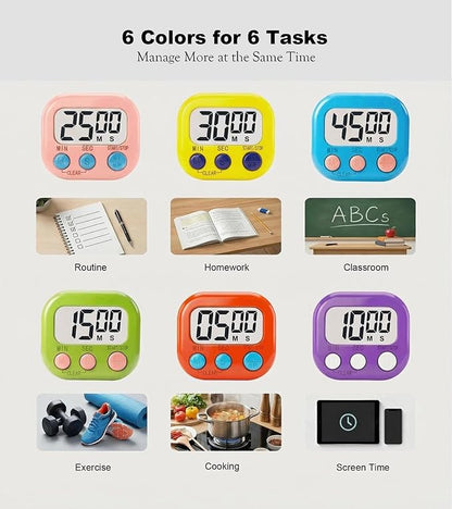 Digital Timer for Classroom Teachers Students, Magnetic Kitchen Countdown Timer, Easy Timers for Kids Homework Study Cooking Gym Game, 6 Pcs - Image 3