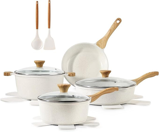 SENSARTE Nonstick Ceramic Cookware Set, 13-Piece Non-toxic Pots and Pans Set, Healthy Kitchen Cooking Set with Stay-Cool Handles, Silicone Tools and Pot Protectors, PFAS Free by SENSARTE