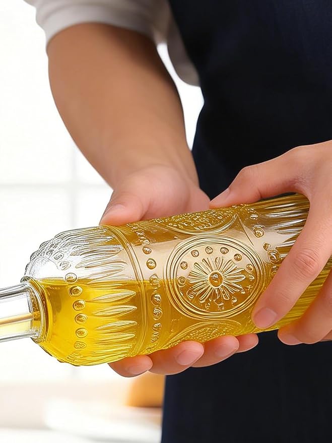 2 Pcs Olive Oil Dispenser Bottle for Kitchen,17oz Clear Glass Cooking Oil and Vinegar Dispenser Set, Coffee Syrup Dispenser with 2 Pourers and 1 Funnel (Two circles) - Image 8