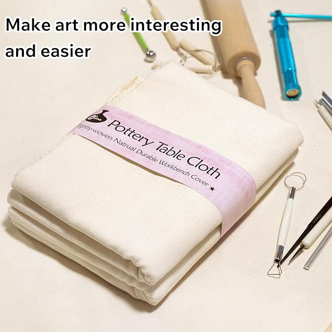 Pottery Tablecloth-Heavy Duty Linen Cotton Blend, 62x39 Inches, High Absorbency Textured Surface for Pottery Making, Oil Painting, Various Handmade Crafts (2PCS)