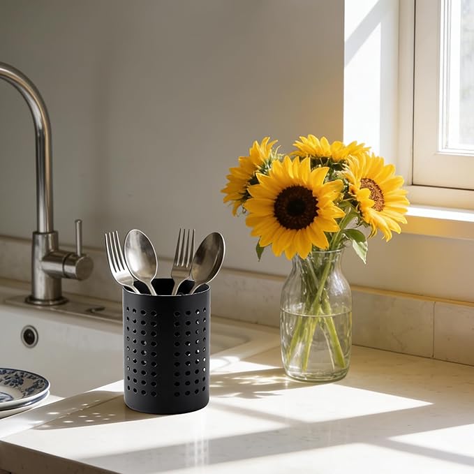 2PCS Black Stainless Steel Utensil Holder and Utensil Drying Holder, as a Kitchen Countertop Organizer and Silverware Drainer for Daily Home Use - Image 7