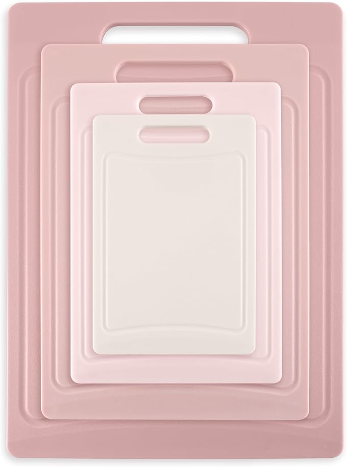 COOK WITH COLOR Non-Slip Cutting Board Set – Kitchen Essentials with Easy Grip Handle for Meat, Veggies, and Fruits, 4 Cutting Boards, Pink - Image 7