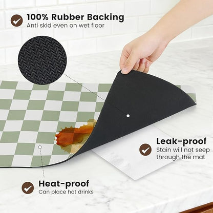 12" x 20" Checkered Dish Drying Mat for Kitchen Counter, Absorbent Coffee Bar Mat for Espresso Machine Coffee Countertops Accessories, Sage - Image 4
