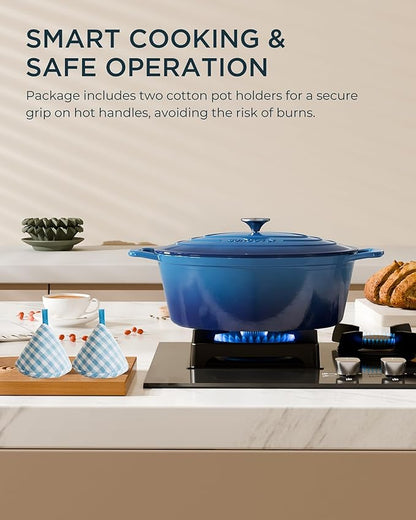 Enameled Cast Iron Dutch Oven - 9.3QT Dutch Oven Pot with Lid & Cotton Potholders - Heavy-Duty Non Stick Casserole Pot for Braising, Stews, Roasting, Baking, Suitable for All Stovetops, Navy Blue - Image 8