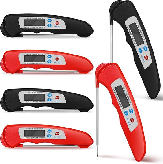 6 Pieces Digital Meat Thermometer Foldable Instant Read Food Thermometer Waterproof Digital Food Probe with Magnet for Grill Cooking Kitchen Food BBQ Roast Turkey Deep Fry Temperature Accessories by Hoteam