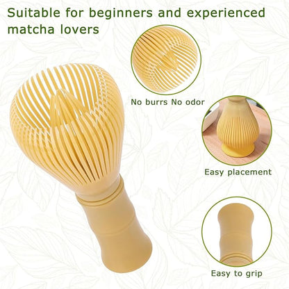 Matcha Whisk, Reusable Plastic Ceramic Matcha Whisk Easy to Clean Stirring Tool for Japanese Matcha Green Tea Ceremony (Yellow)