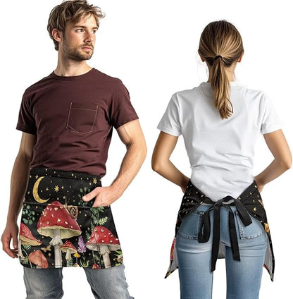 Server Apron with 3 Pockets, Waterproof Oil Waitress Waiter Half Apron for Restaurant Hotel Kitchen Cafe