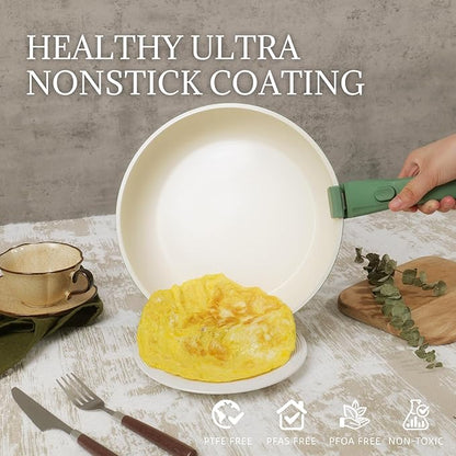 Ceramic Cookware Set Non Stick 8Pcs Pots and Pans Set Detachable Handle Induction Kitchen Cooking Set with Frying Pans Oven Dishwasher Safe, PFAS/PFOA Free, Forest Green - Image 3
