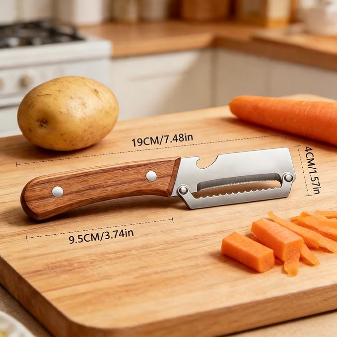 Vegetable Peeler 2 Pack, Multifunctional Stainless Steel Peeler with Wooden Handle and Bottle Opener - 2 in 1 Ultra Sharp Kitchen Tool for Fruit, Veggie, Carrot & Papaya - Image 7