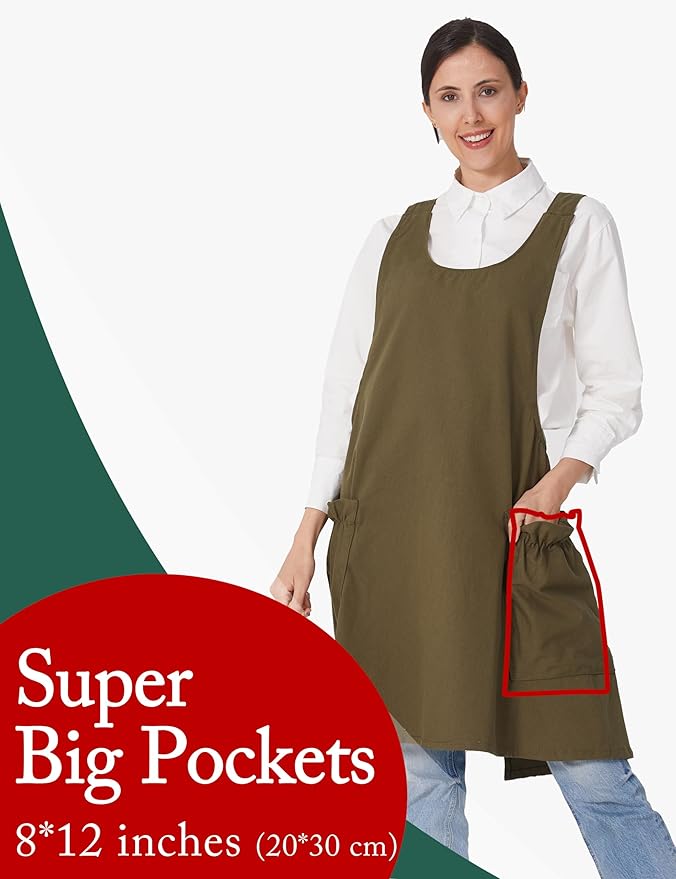 Cozy Adjustable Cross Back Aprons for Women with Pockets Cotton Linen Cooking Kitchen Baking
