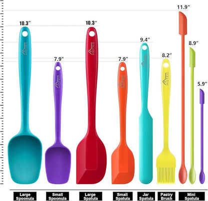 HOTEC BPA Free Heat Resistant Silicone Spatula Set Kitchen Utensils for Baking Cooking Mixing Non Stick Cookware Food Grade Dishwasher Safe (Multi-Color) Set of 9 - Image 2