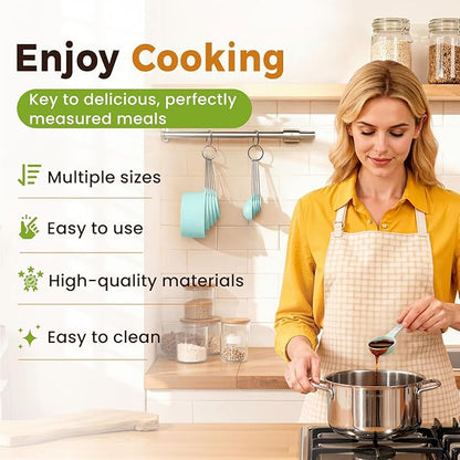 16PCS Measuring Cups and Spoons Set, Measuring Spoon Set with Metric and US Measurements, Fits for Measuring Dry and Liquid (Green) - Image 4