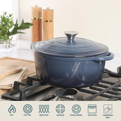 Gibson Home Addlestone 5 Qt Enameled Cast Iron Dutch Oven Pot with Lid – Round, Oven Safe to 500°F, Ideal for Bread Baking & Stews - Gradient Navy Blue - Image 4