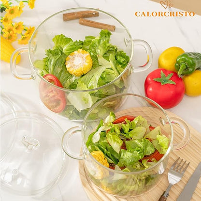 2 L Glass Cooking Pot with Lid, Simmer Pot for Stove Potpourri, Save Energy, Heat Resistant, for Water-based Recipes. Heart Shape Lid, Clear,2000ml(68oz)