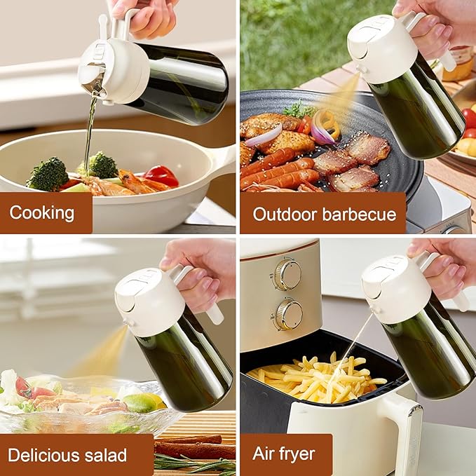 YARRAMATE 2PCS 16oz/470ml Oil Sprayer for Cooking with Stickers, Food-Grade 2 in 1 Olive Oil Dispenser Bottle for Kitchen, Premium Dark Green Glass Oil Bottle for Air Fryer, BBQ (White & Green) - Image 4
