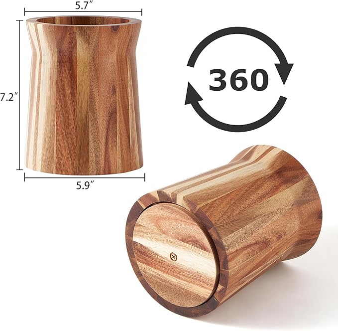 Wooden Utensil Holder for Countertop, 360° Rotating Kitchen Utensil Holder, 7.2"x 6" Large Acacia Wood Crock, Farmhouse Kitchen Decor - Image 2