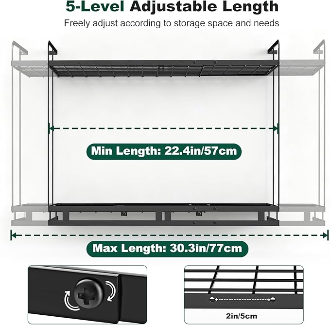 Housolution Pot Rack Wall Mounted, 22''-30'' Length Expandable, 3 Level Height Adjustable, 2 Tier Heavy Duty Hanging Cookware Pan Organizer with 12 Hooks and 8 Lid Holders - Image 3