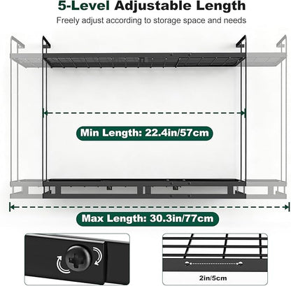 Housolution Pot Rack Wall Mounted, 22''-30'' Length Expandable, 3 Level Height Adjustable, 2 Tier Heavy Duty Hanging Cookware Pan Organizer with 12 Hooks and 8 Lid Holders - Image 3