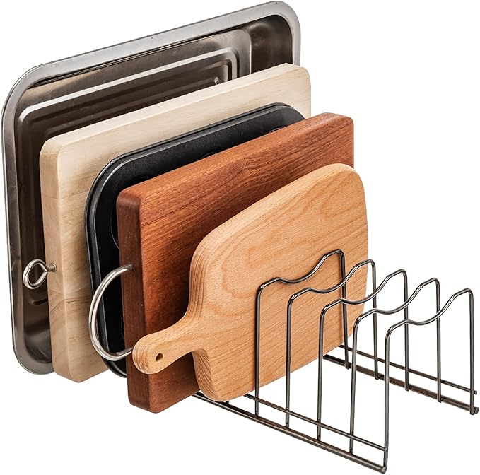 Pot Lid Organizer, Stainless Steel Pot Lid Storage Rack Holder, Cutting Board, Bakeware, Pots & Pans, Serving Trays, Reusable Containers in Cabinet Pantry on Countertop(Satin Nickel, 2) - Image 3