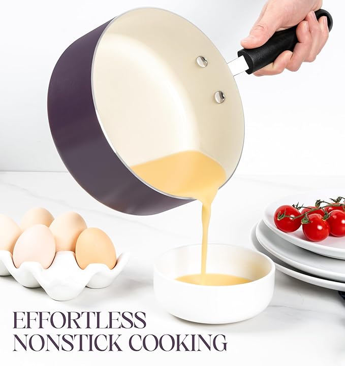 MICHELANGELO Nonstick Sauce Pan with Lid, Ceramic Saucepan Set, Non Toxic Small Saucepans Sets with Stay-Cool Handle, Induction Pots For Cooking, PTFE & PFOA Free - 1Qt & 2Qt & 3Qt, Purple - Image 2