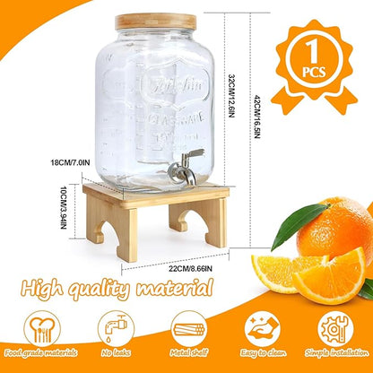 2 Gallon Drink Dispenser with Stand，Glass Beverage Dispenser With Wood Stand, 18/8 Stainless Steel Spigot and Labels Large Water Drink Dispensers for Parties, Lemonade,Juice, Tea - Image 3