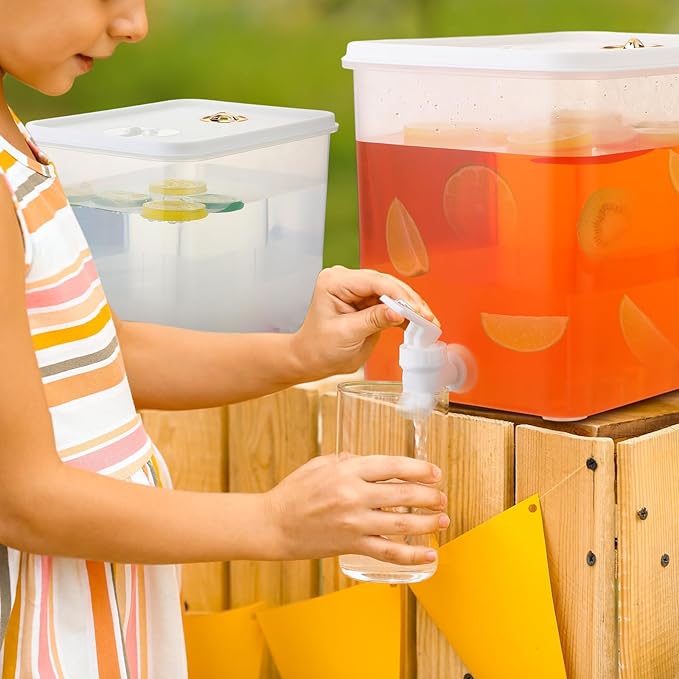 Domensi 2 Pack 2 Gallon Drink Dispenser for Fridge with Spigot Water Dispenser Leak Proof Lids Filter Screen Beverage Juice Container Sealed Plastic Lemonade Milk Cold Hot Drink Tea Jug for Party - Image 3