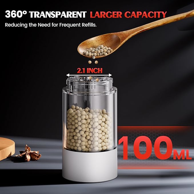 Electric Salt and Pepper Grinder Set Automatic Battery Pepper Mill Shakers Kitchen Gadgets Adjustable Coarseness Upgraded Larger Capacity with Led Birthday Gifts for Women - Image 5