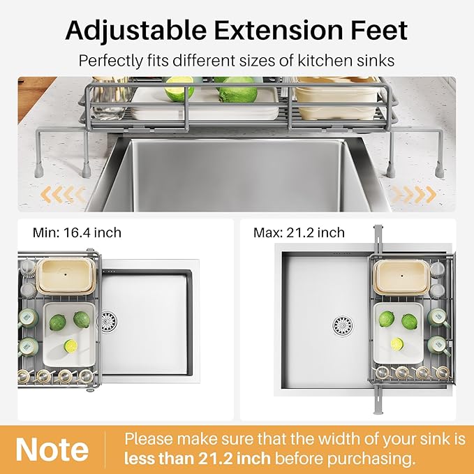 SNTD Dish Drying Rack - Extendable Dish Rack, Large Sink Drying Dish Drainer for Kitchen Counter, Stainless Steel Dish Strainer with Utensil Holder (Grey) - Image 7