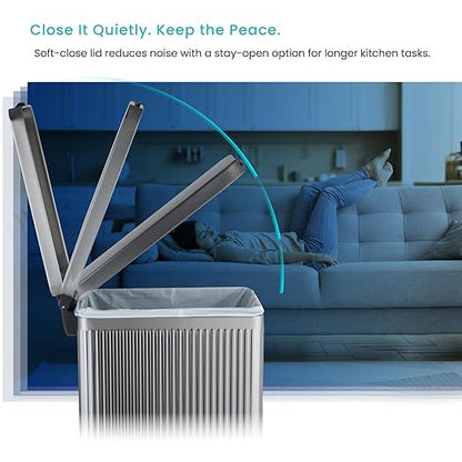Home Zone Living 12 Gallon Slim Step Trash Can with Soft-Close Lid, Reeded Stainless Steel, Silver - Image 6
