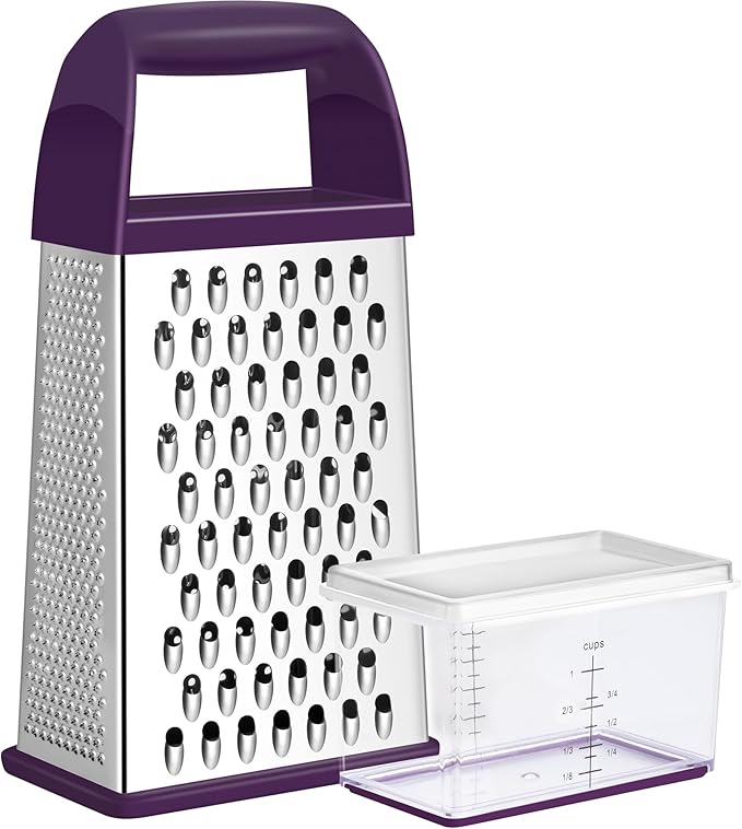 Urbanstrive Cheese Grater With Container, Professional Cheese Grater with Handle, Stainless Steel Graters for Kitchen Handheld, Box Grater with 4 Sides for Vegetables, Ginger, Potatoes (Purple) by Urbanstrive