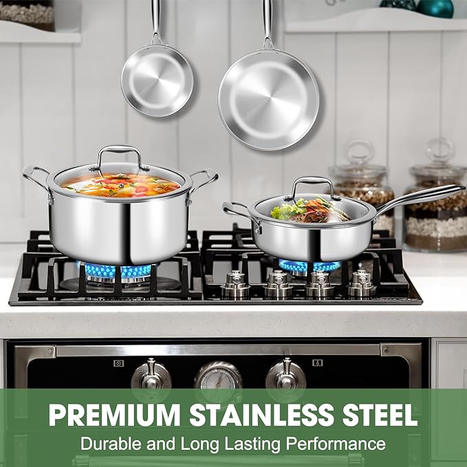 3 Ply Stainless Steel 11-Piece Cookware Set with Lids, Pots and Pans Kitchen Set, Non-Toxic, Induction, Oven, Dishwasher Safe, Professional Chef Quality - Image 3