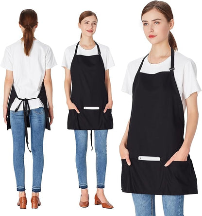 Jubatus 2 Pack 3 Pockets Adjustable Bib Apron 65% Polyester 35% Cotton Fabric Chef Kitchen Cooking Aprons for Women Men, Black - Image 3