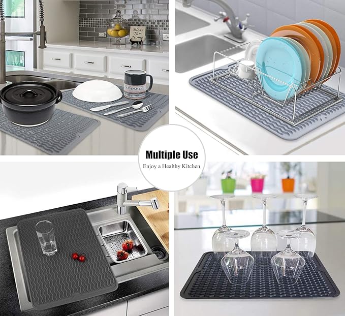 Silicone Dish Drying Mat for Multiple Usage, Easy clean, Eco-friendly, Heat-resistant Dish Drainer Mat for Kitchen Counter,Sink,Refrigerator or Drawer liner (16" x 12", BEIGE) - Image 7