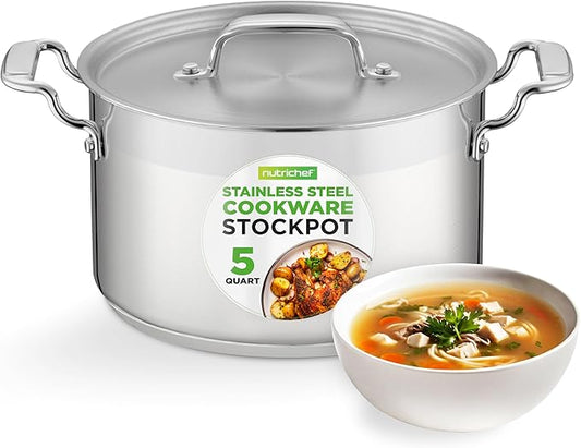 NutriChef 5-Quart Stainless Steel Stockpot with Lid- 18/8 Food Grade Heavy Duty Inox Large Stock Pot for Stew, Soup, Works w/ Induction by NutriChef%E2%84%A2Kitchen