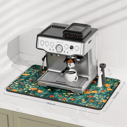 Rnivvi Coffee Mat, 12" x 19" Cute Coffee Bar Mats for Espresso Machine Station Accessories and Organizer, Hide Stain Rubber Backed Absorbent Dish Drying Pad for Kitchen Counter, Gentle Forest Flowers - Image 2
