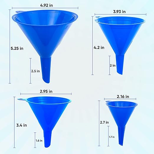 Funnel 4-Pack Funnels for Kitchen Use Filling Bottles - Food-Grade Plastic, Funnels for Automotive Use, Mess-Free Filling, funnels for Filling Bottles, Sizes (122, 101, 76 & 50mm) - Image 2