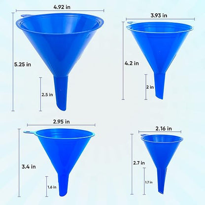 Funnel 4-Pack Funnels for Kitchen Use Filling Bottles - Food-Grade Plastic, Funnels for Automotive Use, Mess-Free Filling, funnels for Filling Bottles, Sizes (122, 101, 76 & 50mm) - Image 2