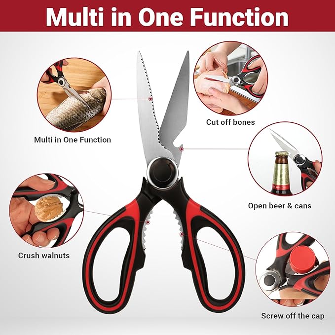 Kitchen Shears Set of 2, Heavy Duty Kitchen Scissors Seafood Scissors, Stainless Steel Sharp Food Cooking Scissors for Meat, Bones, Fish, Poultry, Vegetables, Chicken, Dishwasher Safe - Image 3