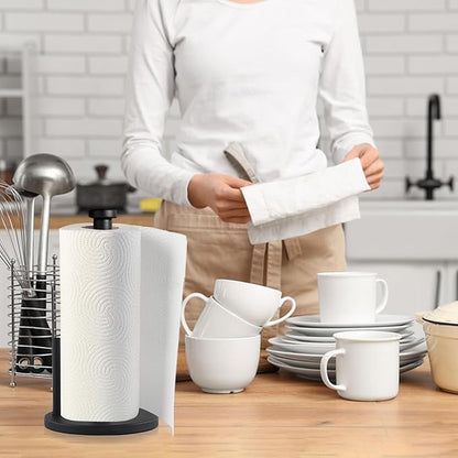 Black Paper Towel Holder Countertop Stainless Steel Paper Towel Stand with Weighted Non-Slip Base One-Handed Tear, Rust-Resistant Kitchen Roll Holder, Standard, Jumbo & Large Rolls - Image 5
