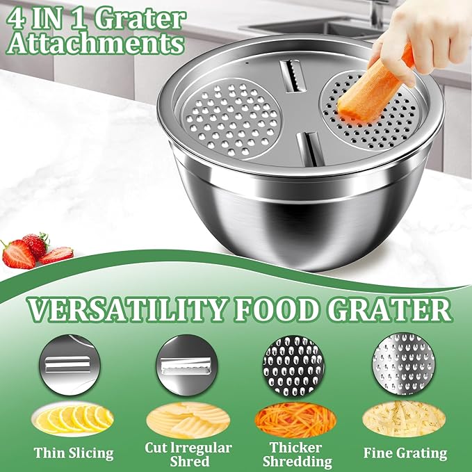 Mixing Bowls with Lids Set, 27Pcs Stainless Steel Nesting Mixing Bowls Set for Kitchen Cooking & Storage, Metal Salad Bowls with Colander, Strainer, Grater & Dressing Containers, Kitchen Gadgets Black - Image 6