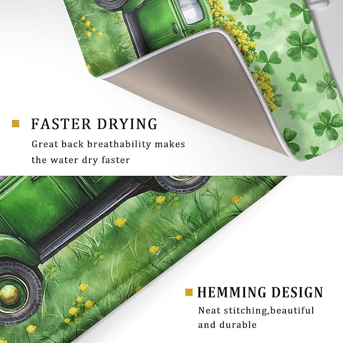 Green Holiday Dish Drying Mat Lucky Clover Truck Drying Mat for Kitchen Counter 18 X 24 - Image 3