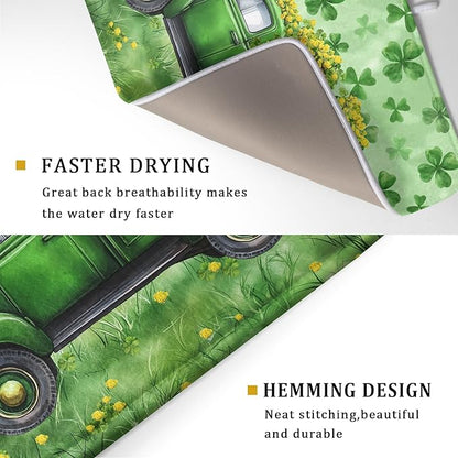 Green Holiday Dish Drying Mat Lucky Clover Truck Drying Mat for Kitchen Counter 18 X 24 - Image 3