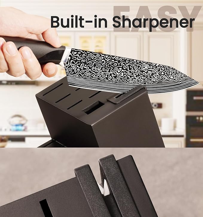 Knife Set, 15 Pieces Kitchen Knife Set with Built in Sharpener, High Carbon German Stainless Steel Knife Block Set, Dishwasher Safe, Mothers Day Gifts - Image 4