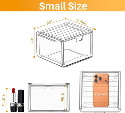 caktraie 6 Pack Small Stackable Stroage Drawers, Acrylic Bathroom Makeup Organizer, Plastic Storage Bins For Vanity, Undersink, Kitchen Cabinets, Pantry, Home Organization - Image 3