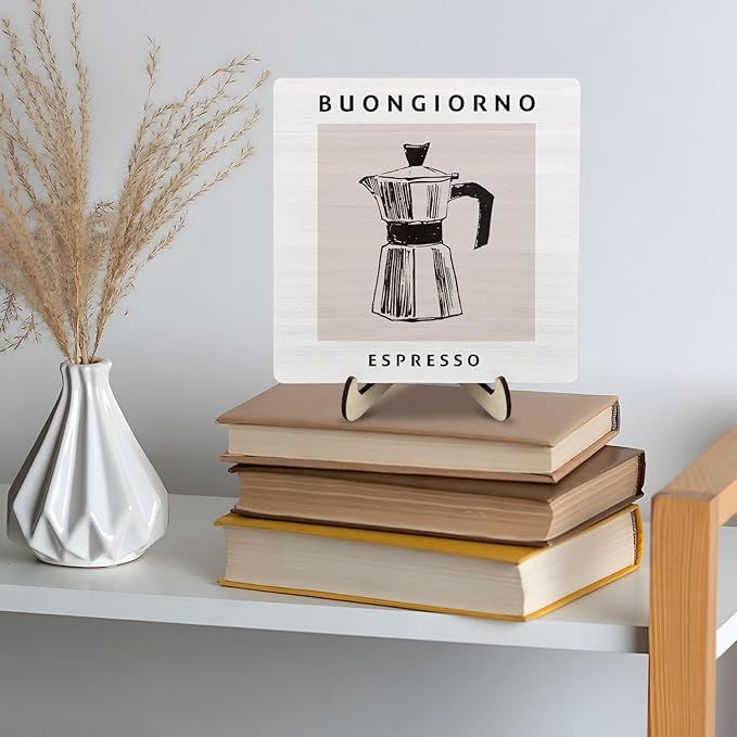 Coffee Bar Decor Sign,Wooden Vintage Plaque with CoffeePot Pattern-Buongiorno Espresso,Funny Farmhouse Decor for Coffee Station, Kitchen Café or Shelf Display(White) - Image 8