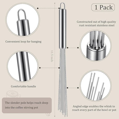 Baderke 1 Pcs Espresso Whisk 11.5 Inch Long Handle Barista Whisk 10 Needles 2 mm Stainless Steel Coffee Stirrer Tool Efficient Mixing Time Saving Reduction Clumping Ideal for Commercial Home - Image 2