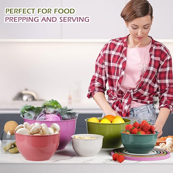 Greentainer Plastic Mixing Bowls with Lids Set for Kitchen, 5 Set Nesting Bowls for Mixing, Baking, Prepping, Cooking and Serving Food, Mixing Bowls Dishwasher, Microwave Safe - Image 7